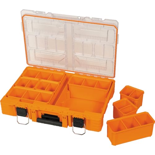 Klein Tools 54806MB MODbox Tall Compartment Box, Full-Width Tool Organizer, Small Parts Tool Box with 20 Compartments, 8 Removable Bins for Fasteners, Stackable Module