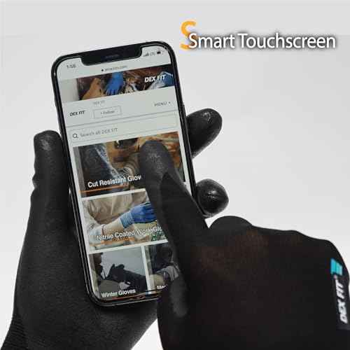 DEX FIT Prime Nitrile Work Gloves FN331, 3D-Comfort Fit, Non-Slip Grip, Durable, Thin, Lightweight & Cool, Touchscreen Compatible, Black (S) 1 Pair