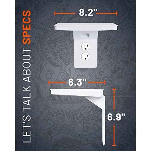 ECHOGEAR Wide Outlet Shelf - Next-Gen Design with Built-in Cord Storage & Room for Bulky Plugs - Works with Both Standard & Decora Outlets - Quick Install with Included Hardware