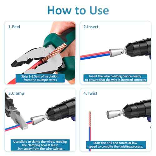Wire Nut Twister & Wire Twister Tool for Drill, 1/4" Chuck Spin Twist Connector Socket, Compatible with 8-14 AWG, Quick Cable Stripping and Twisting Driver