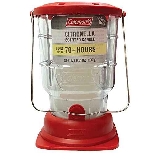 Coleman 70+ Hour Citronella Candle Outdoor Lantern, Classic Design with Easy Carry and Hang Handle, Extended Burn Time for Camping, Picnics, and Patio Ambiance, 6.7 oz, Red
