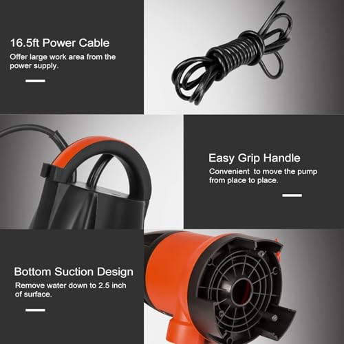Prostormer Orange 1HP Submersible Sump Pump with Automatic Float Switch 3700 GPH