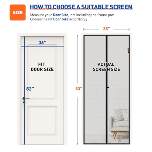 MAGZO Magnetic Screen Door 36x82 Inches Fit Gray Mesh Hands-Free Auto-Close