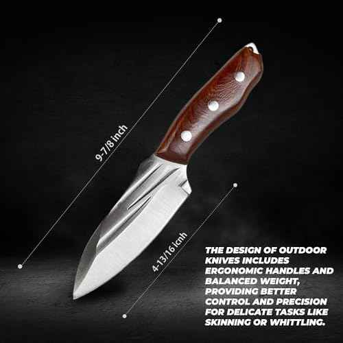 Pocket Fixed Blade Knife with Wood Handle and Leather Sheath for Camping, Outdoor Hunting,Tactical, Survival and EDC