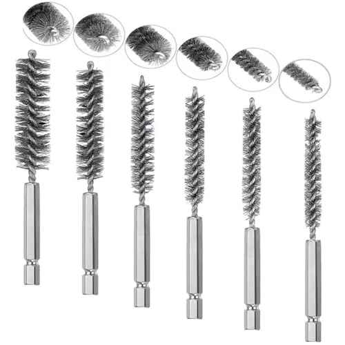 6PCS Stainless Steel Bore Brush Set with 1/4" Hex Shank Twisted Drill Wire Bore Brush Set,Bristles Wire Brush for Power Drill, Different Sizes (8, 10, 12, 15, 17, 19mm) for Rust and Tube Cleaning