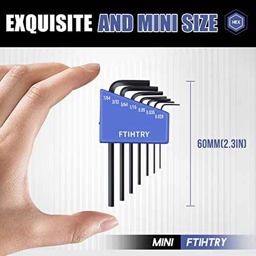 7pcs SAE Mini Hex-L Key Allen wrench, Small Allen wrench 0.028, 0.035, 0.05, 1/16", 5/64", 3/32", 7/64", Cr-V Steel