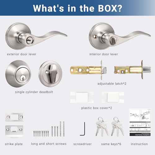 Knobonly 2 Pack Keyed Alike Front Door Handle with Single Cylinder Deadbolt, Satin Nickel Exterior Door Lock Set, Zinc Alloy