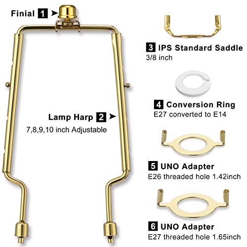 Qc Gold Adjustable Lamp Shade Holder 7-10 Inch Harp Frame with Finials