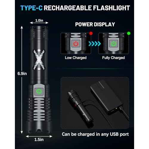 150000 Lumen Rechargeable Flashlight, 5 Modes Mini Handheld Powerful Flashlight, Zoomable Waterproof Tactical Flashlights for Outdoor Hiking Camping Enthusiasts