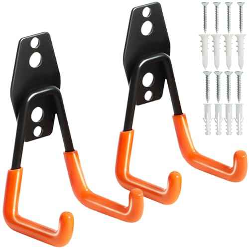 KURUI Heavy Duty Wall Hook for Hanging, 2 Pack Garage Tool Organizer Wall Mount, Metal Garage Storage Hooks for Ladder,Extension,Garden Tool, Small Utility Hook, Hose Holder for Outdoor and Indoors