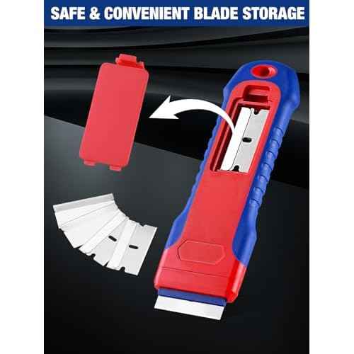 WORKPRO Retractable Razor Blade Scraper with 56 Blades, Built-in Storage Cleaning Scraper Tool for Paint Stickers Adhesive Glass Ceramic Wood