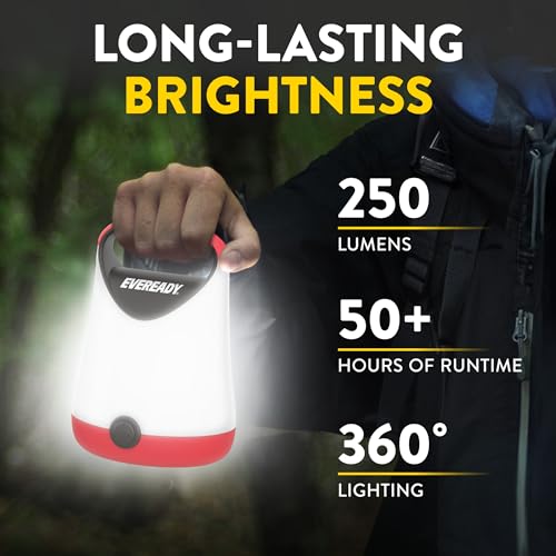 Eveready LED Camping Lantern X-250 100 Hour Bright Tent Light Water-Resistant, 1 Pack Red & Black