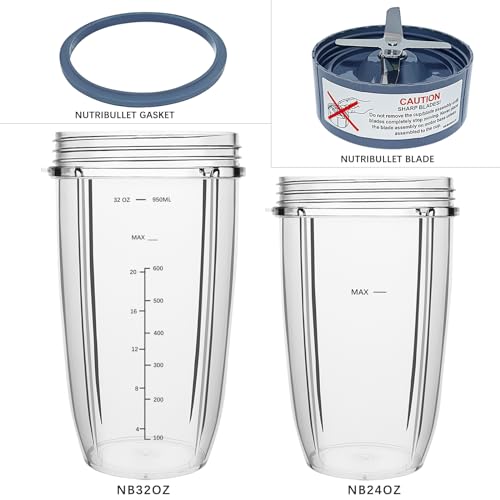 PODCAY Nutribullet Replacement Cups & Extractor Blade Set, 32oz & 24oz for 600W/900W Pro Blenders