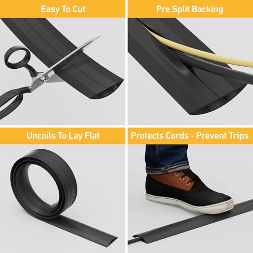 D-Line 6ft Black Floor Cord Cover Cable Protector for Extension Cords