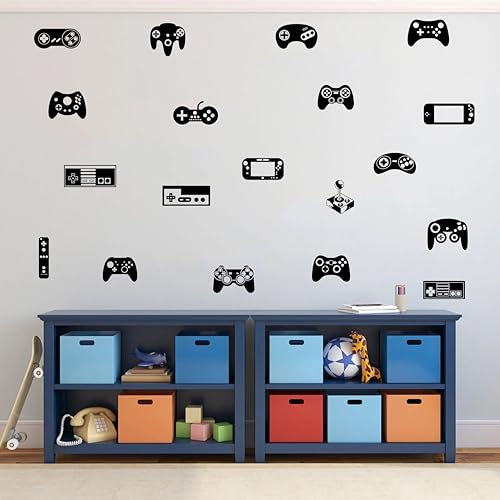 Game Controller Wall Decals for Kids Room - Game Art Stickers, Vinyl Decor for Boys Bedroom Gaming Room Y97 (Black)