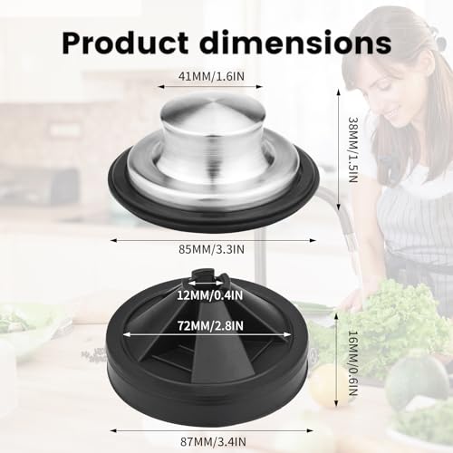 Garbage Disposal Splash Guard with Sink Drain Stopper Cover, Stainless Steel Garbage Disposal Stopper with 3 3/8" EPDM Splash Guard Compatible with Insinkerator and Moen, Prevent Water Splashes