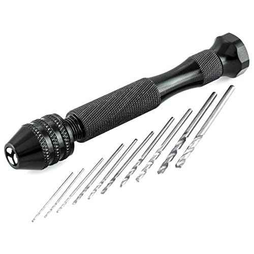 Bastex Precision Pin Vise Hand Drill with Twist Bits - Set of 11 Pieces. Great for models and Hobby.