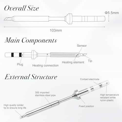 FEITA Pinecil TS100 Soldering Iron Tips Replacement for Mini Portable Micro Solder Pen Various Models Stations Tool Soldering Accessories (TS-B2/I/BC2/D24/K/KU 6pcs)