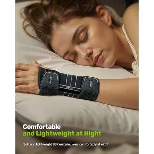 Carpal Tunnel Wrist Brace, Adjustable Night Wrist Support with 3 Metal Splints, Hand Brace for Men Women No Pressure on Thumb, Splint Stabilizer for Work, Arthritis (Right Hand, Gray, Medium)