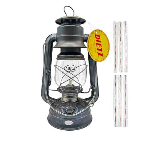 Light of Mine - Dietz #76 Original Unfinished Oil Lantern Including 100% Cotton 1/2" Replacement Wick Strips with Genuine Red Stitch (Unfinished)
