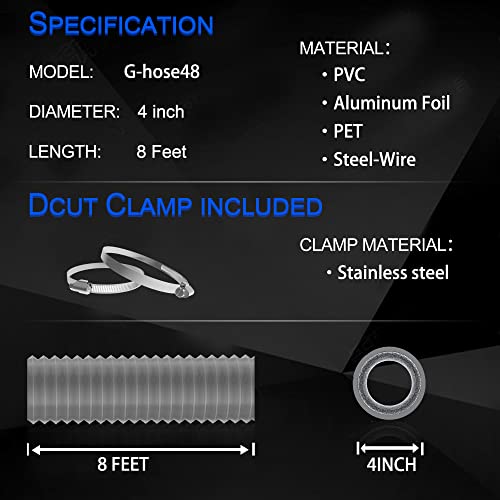 TEAIERXY 4 inch Dryer Vent Hose 8 ft Flexible Insulated Ducting with 2 Clamps