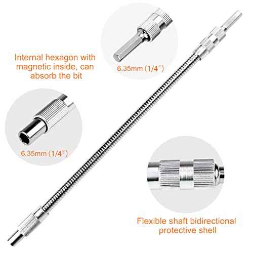 Guyuyii 2 Pcs Flexible Drill Bit Extension - 1/4 Inch Magnetic Hex Shaft, 360¡Æ Rotating Bendable Drill Bit Extender for General Use, Home Repairs, DIY Projects, and Screw Retrieval - 7.9" and 11.8"