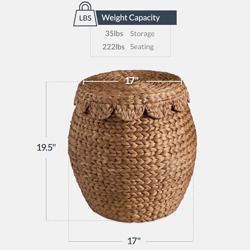 Chestnut Best Choice Products Scalloped Hyacinth Storage Basket with Lid – Handwoven Plant & Home Organizer