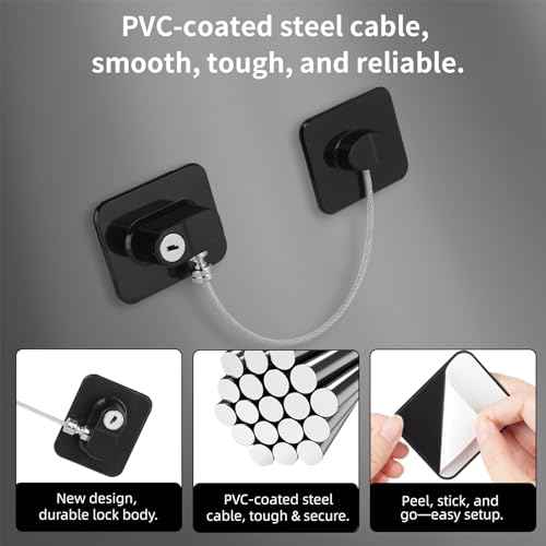 Fridge Lock with Key, Safety Lock for Refrigerator, Cabinet, Drawer, Window ? Easy to Install, No Drilling(2 Pack, Rectangle Black)