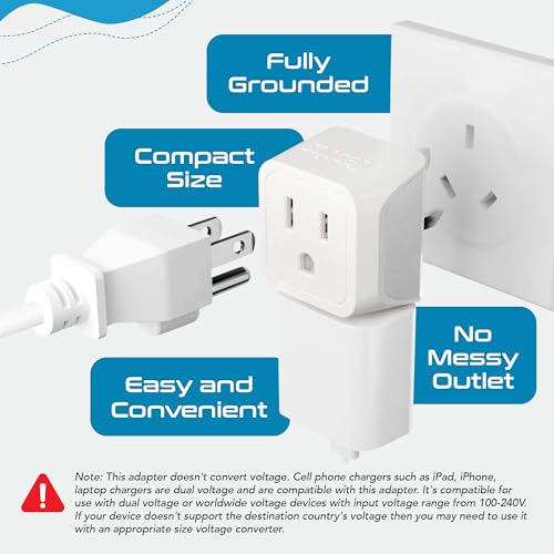 Ceptics Australia Plug Adapter 2-in-1 Type I Dual US Input White Gray 3 Pack