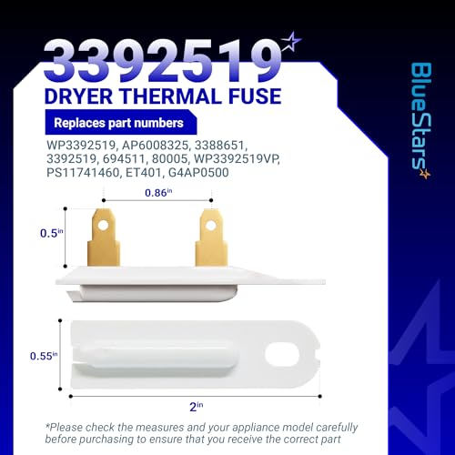 [2-Pack] BlueStars 3392519 Dryer Thermal Fuse for Whirlpool & Maytag