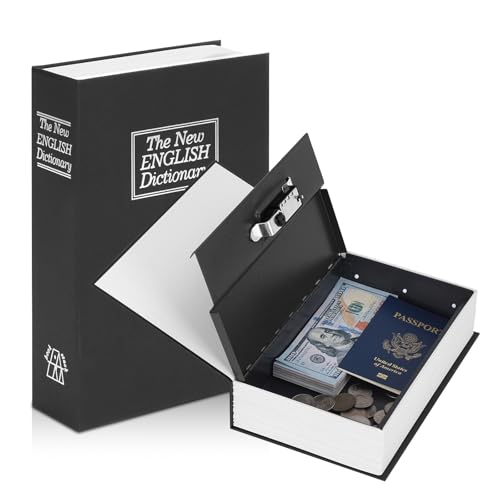 KYODOLED Large Black Dictionary Book Safe with Combination Lock - Hidden Money Security Box 9.5" x 6.2" x 2.2"