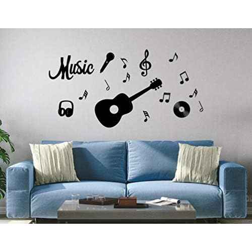 Guitar Music Wall Decal Sticker Musical Notes Music Notes Wall Decor Music Art Home Decor Vinyl Wall Mural Home Music Art Decoration Wall Stickers (1*Black+1*Grey)