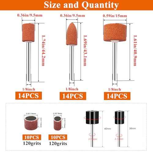 64Pcs Sanding Bits for Dremel Rotary Tools, 42Pcs Aluminum Oxide Grinding Stones Sanding Drill Bits (1/8 inch Shank) and Sanding Drums, Grinding Bits for Metal Rust Removal Polishing