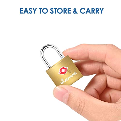 4 Pack TSA Approved Travel Luggage Locks with Keys, Solid Brass Copper Keyed Padlock, Small Locks for Suitcase, Backpack, Gym Locker, Jewelry Box, Gold-by GIVERARE
