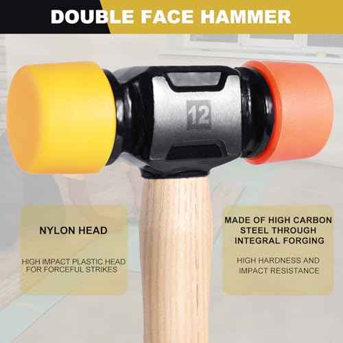 12oz Mallet Hammer with Tapping Block, Double-Face Nylon & Plastic hammer, Soft Face Hammer