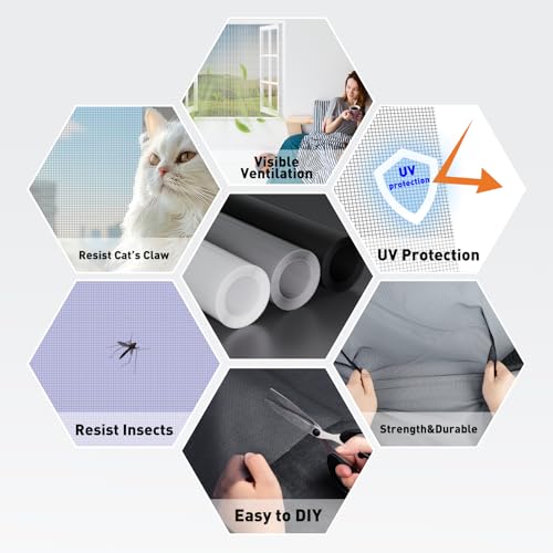 MAGZO Heavy-Duty Gray Window Screen Mesh 48 x 99 Inches - UV & Bug Blocker