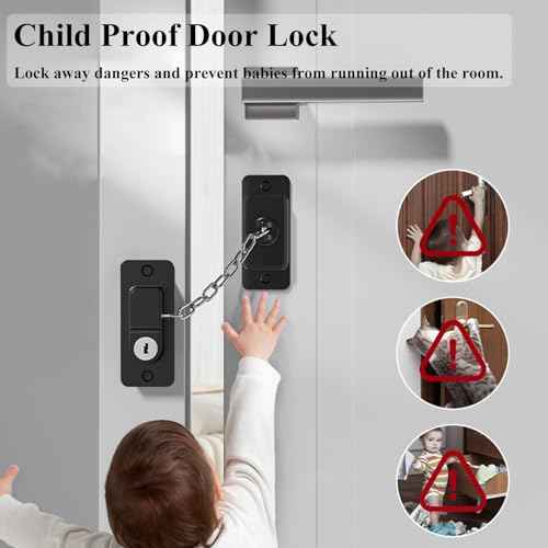 Child Proof Door Lock (2 Pack), Door Locks for Kids safety & Cat Door Latch, for Fridge Lock, Cabinet Locks, Window Locks and Baby Proofing, Strong non-marking Adhesive No Drilling (Black)