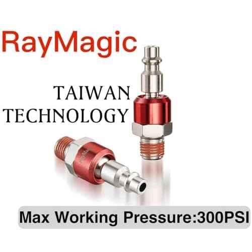 RayMagic Industrial-Grade 1/4" Swivel Air Plug, 2-Pack 360¡Æ Swivel Steel Red Electrophoresis Plug, 1/4-Inch NPT Male Pre-Coated 18-Threads, Air Hose Fittings(Red)