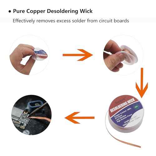 No-Clean Flux Paste, Solder Wick & Electronic Small Parts Pickup Kit, Soldering Flux 10cc/Bottle (2PACK), 10Ft Desoldering Wick, IC Pickup Tool (1 stick)