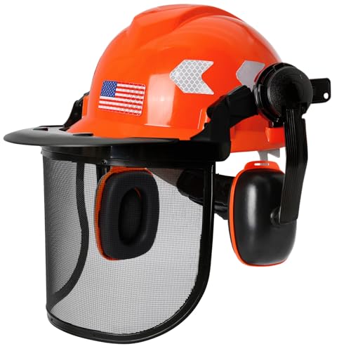 Aolamegs Chainsaw Helmet with Face Shield and Ear Muffs-3-in-1 Arborist Helmet with Ear Protection and Full Face Shield Mask for Weed Whacking/Lawn Mowing,Forestry Helmet for Grinding and Tree Cutting