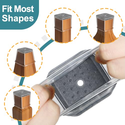Ansible 24pcs Clear Square L Silicone Chair Leg Floor Protectors with Felt Pad