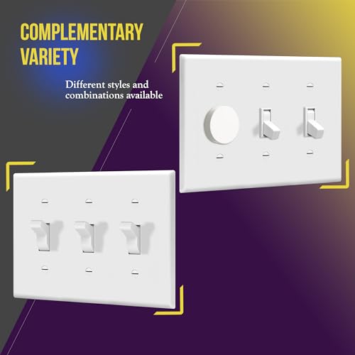 ENERLITES White Triple Light Switch Wall Plate, 3-Gang, Standard Size, Gloss Finish, With Screws