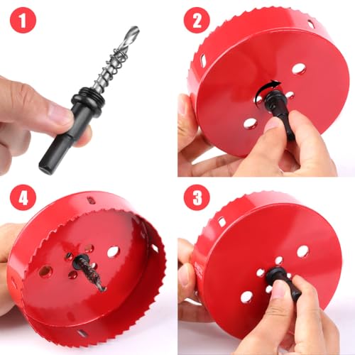 4 Inch Hole Saw,M42 HSS Bi-Metal Hole Cutter, Triangular Shank Hole Saw Drill Bit with Spring for Wood, Plywood, Plastic, Gypsum Board, Various Thin Metal Sheets