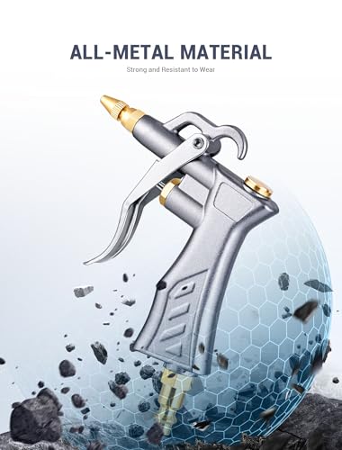 Industrial Air Blow Gun with Brass Adjustable Nozzle - Heavy Duty Metal Construction