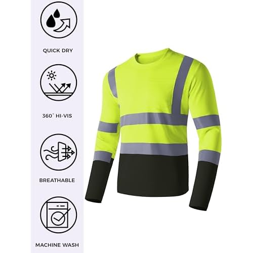 Ubon Hi Vis Shirts for Men, Safety Shirts Long Sleeve High Visibility Reflective Construction Shirts for Work 3-Pack