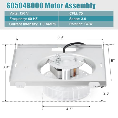 Criditpid Replacement Motor Assembly for Broan-Nutone Bathroom Exhaust Fans - Model S0504B000, 70 CFM, Quiet Operation, Includes Blower Wheel & Mounting Bracket