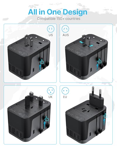 VINTAR 30W Universal Travel Power Adapter Black - Worldwide Plug & USB Charging