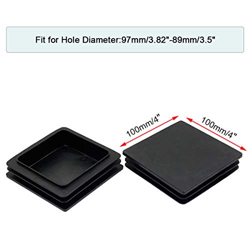 4 Inch Square Plastic Plugs 4-Pack for 100mm Square Tubing - Black