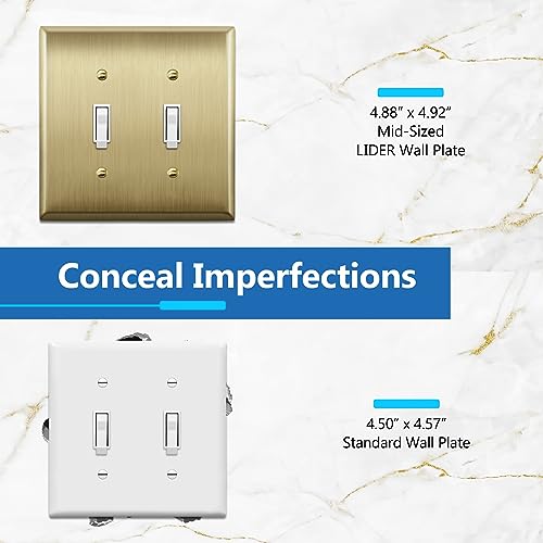 LIDER Brushed Brass 2-Gang Metal Wall Plate for Toggle Switches - Mid-Size