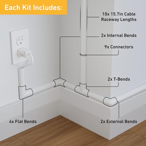 D-Line 157in Cord Cover Kit 1.18in (W) x 0.59in (H) White Self-Adhesive Cable Raceway